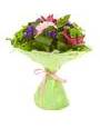 Сборный букет с хризантемами, герберой, орхидеями и декоративной зеленью