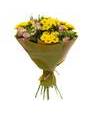 Желтые хризантемы, розовые розы и альстромерии, бумага