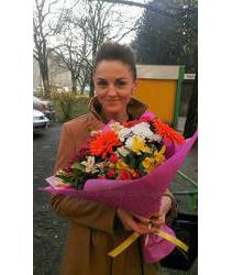 Girl with a bouquet delivered Flowers made in Vinogradov