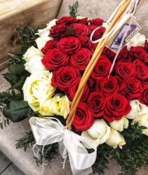 Heart of red and white roses delivered in Odessa Arrangement of roses in the shape of heart